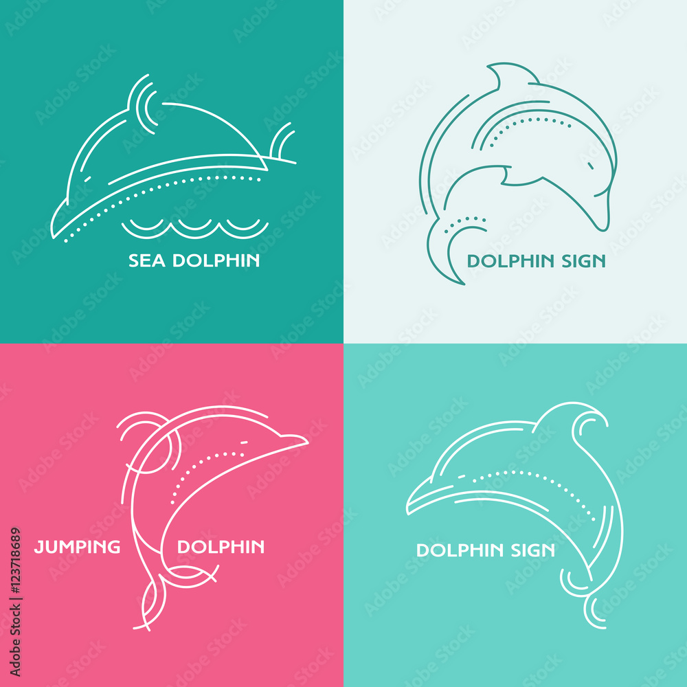 Naklejka premium Line style whale - thin line style vector illustration