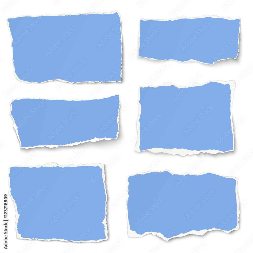 Set of light blue paper different shapes vector tears isolated