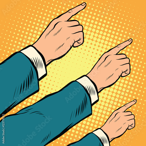 Retro hands pointing to the right up