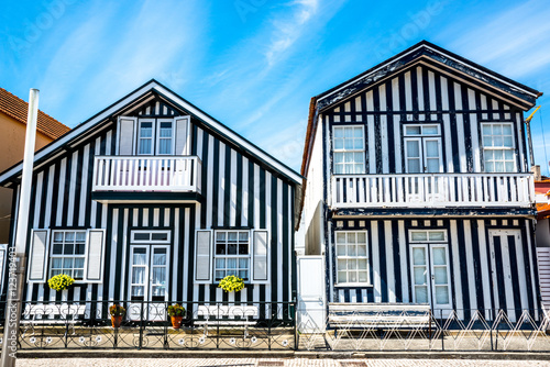 colorful houses in Costa Nova, Aveiro, Portugal