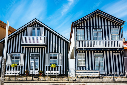 colorful houses in Costa Nova, Aveiro, Portugal