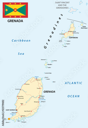 grenada road map with flag photo