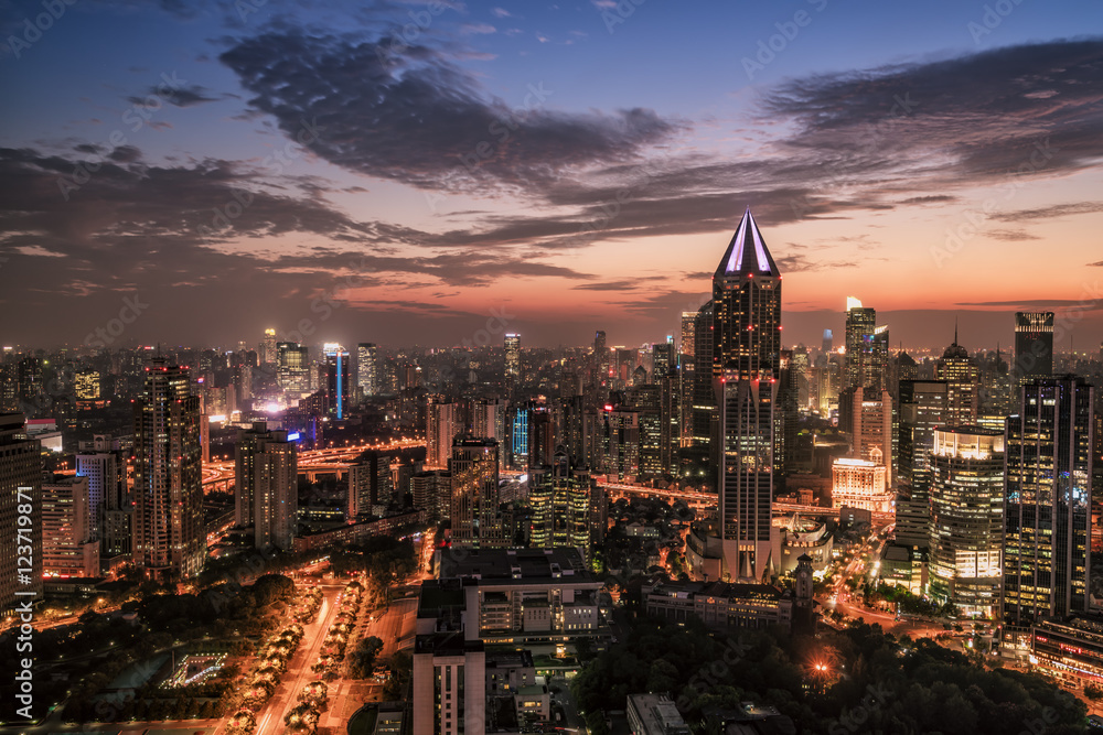 Fototapeta premium Widok z lotu ptaka Szanghaju