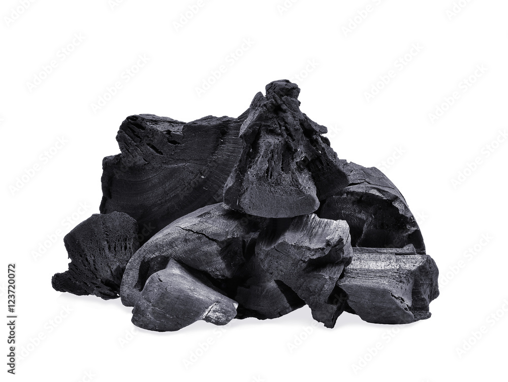 Charcoal. Pile of natural wood charcoal, traditional charcoal or