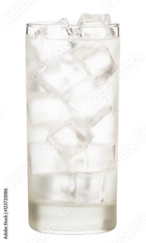 Quadro em tela Tall highball glass of ice water vodka isolated on white background