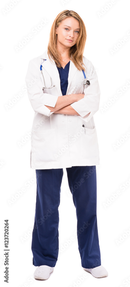Female Nurse Doctor with Arms Crossed isolated on white background Female Nurse Doctor with Arms Crossed isolated on white background