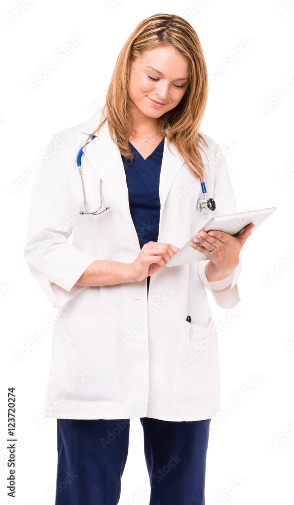 Female Doctor with Digital Tablet isolated on white background Female Doctor with Digital Tablet isolated on white background