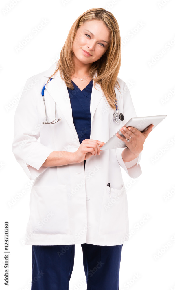 Female Doctor with Digital Tablet isolated on white background Female Doctor with Digital Tablet isolated on white background