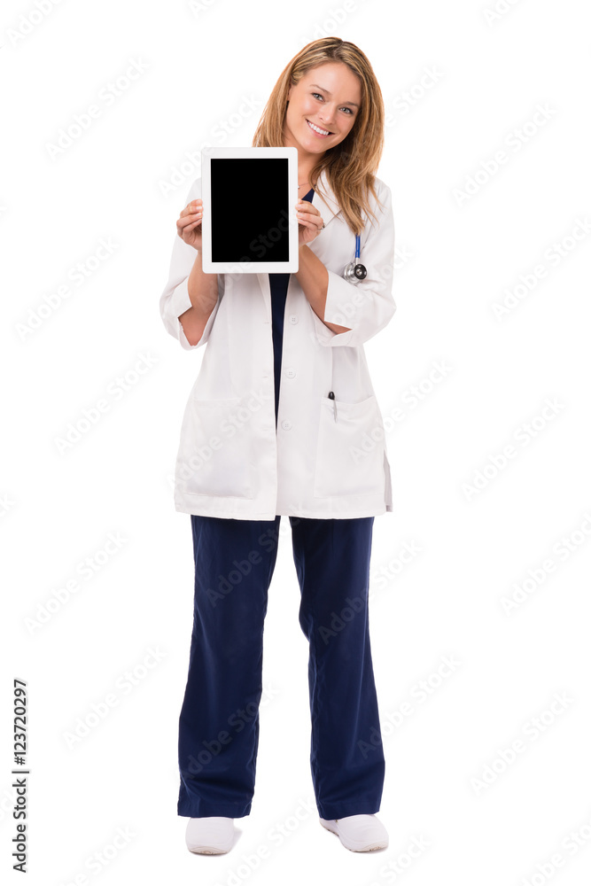 Female Doctor with Digital Tablet isolated on white background Female Doctor with Digital Tablet isolated on white background