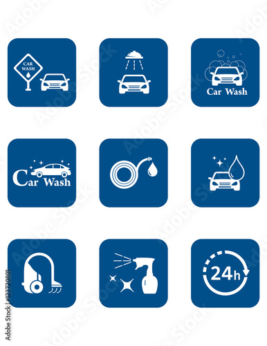car wash blue icon set