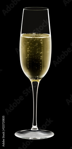 Murais de parede Sparkling champagne flute glass isolated on black background