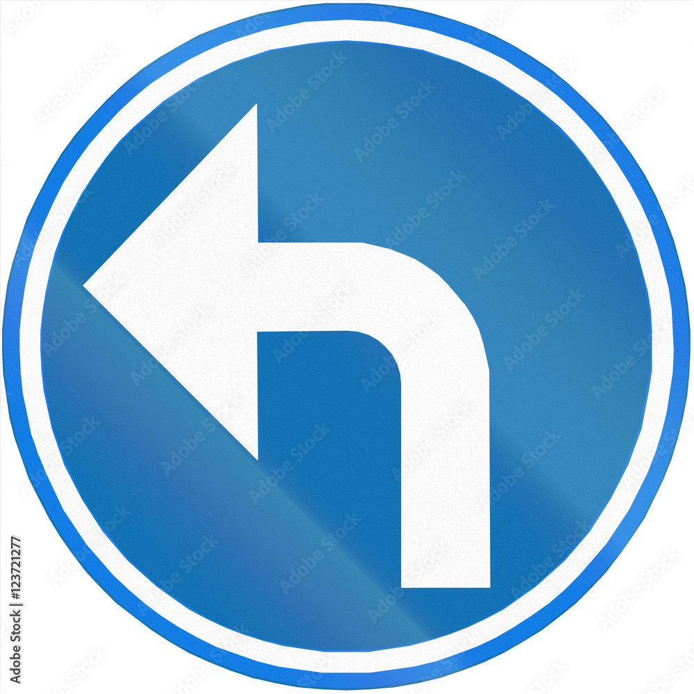 Belgian regulatory road sign - Turn left ahead Belgian regulatory road sign - Turn left ahead