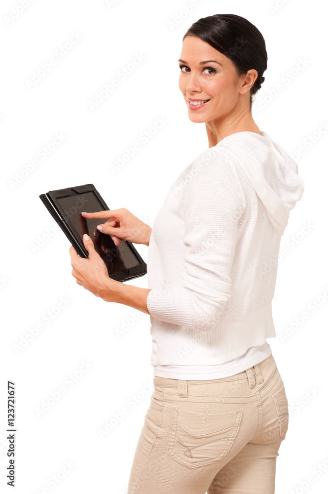 Young Woman with Digital Tablet Computer isolated on white background Young Woman with Digital Tablet Computer isolated on white background