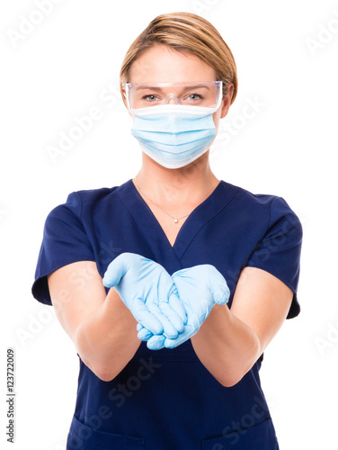 Female Doctor Nurse dental hygienist isolated on white background