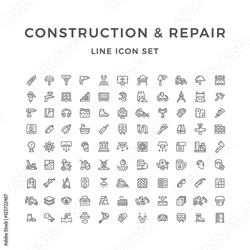 Set line icons of construction and repair