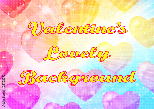 Valentine Holiday Background with Big Hearts, Sparks, Confetti and Colorful Light Rays. Eps10, Contains Transparencies. Vector