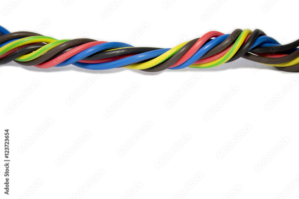 colored electrical wires isolated on white with space for text