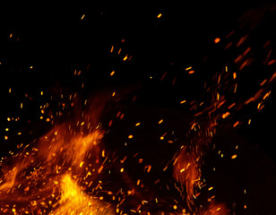 fire flames with sparks on a black background