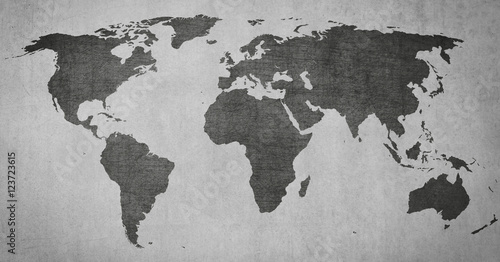 Fototapeta Naklejka Na Ścianę i Meble -  textured vintage world map on grey background