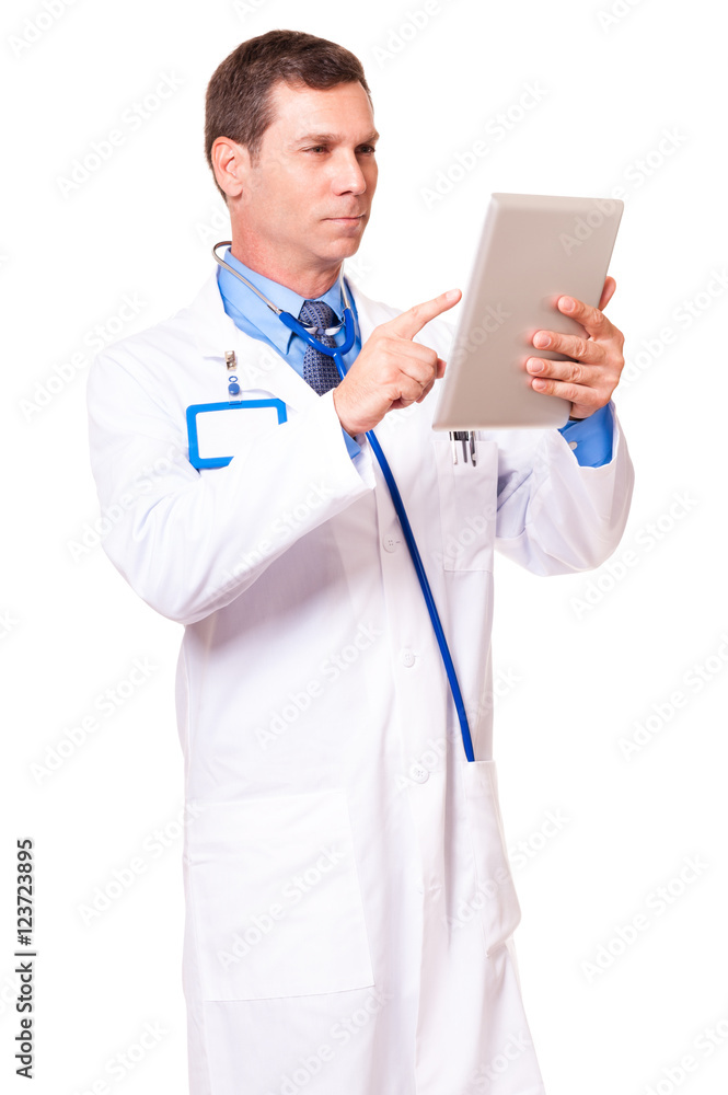 Doctor with Digital Tablet isolated on White background Doctor with Digital Tablet isolated on White background