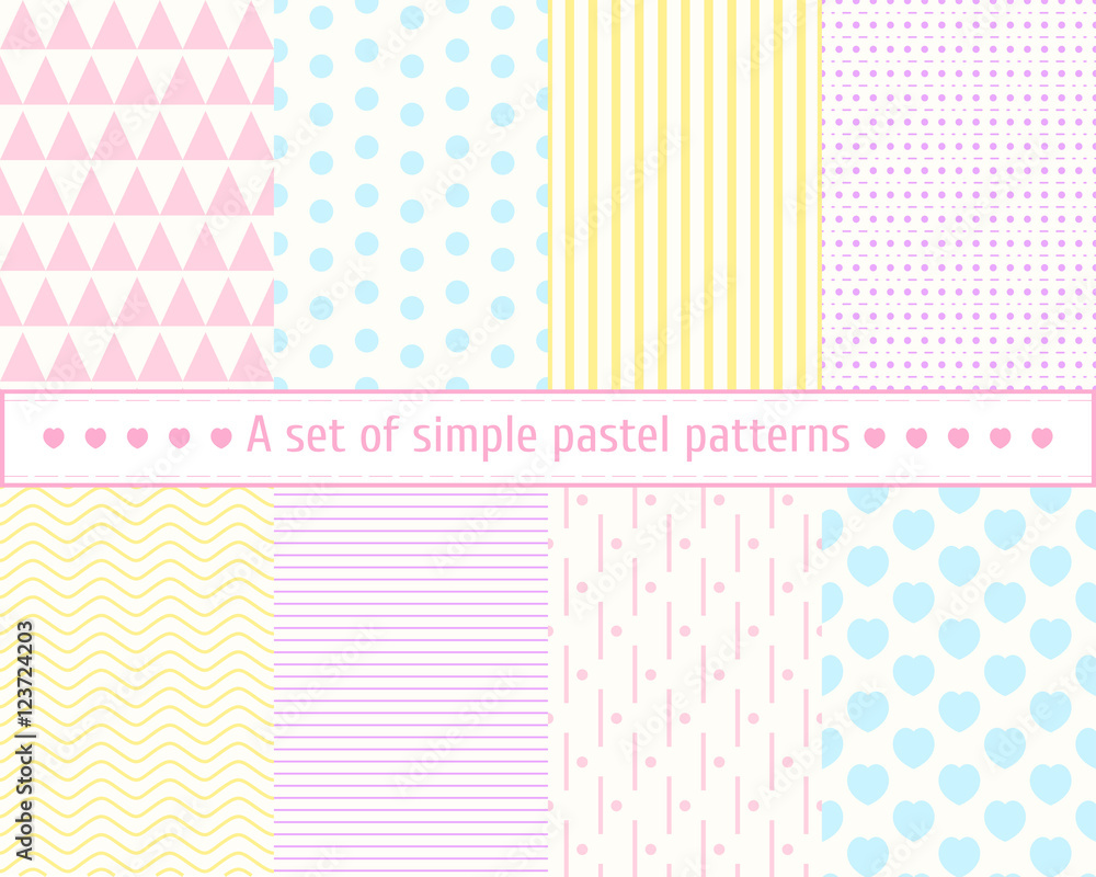 Set pastel seamless patterns. Seamless background. Pastel colors, pink, blue. Set pastel seamless patterns. Seamless background. Pastel colors, pink, blue.