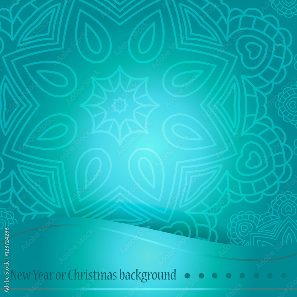 Beautiful blue background with ornament for Christmas. Mandala. Beautiful blue background with ornament for Christmas. Mandala.