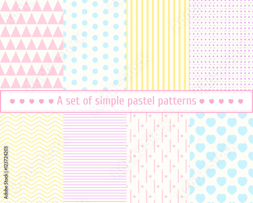 Set pastel seamless patterns. Seamless background. Pastel colors, pink, blue.