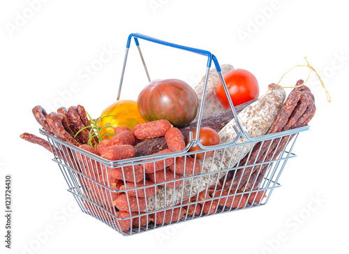 shopping basket full of food including fresh of tasty delicious