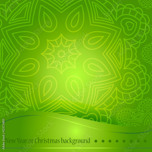 Beautiful green background for Christmas. Circular gradient mandala. 
