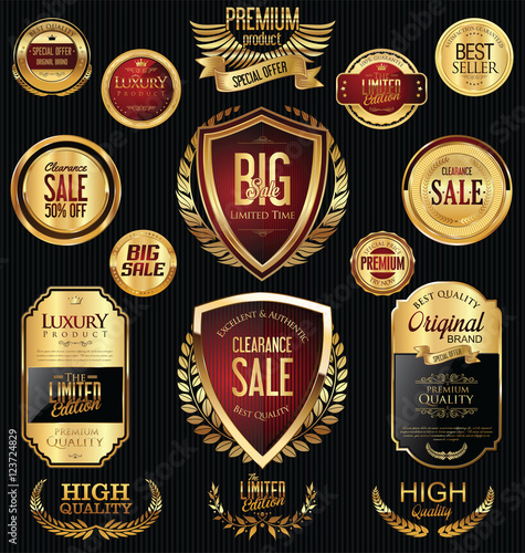 Premium and luxury golden retro badges and labels collection