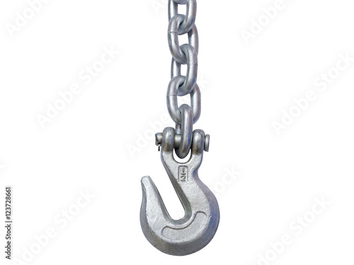 metal chain and hook isolated on white background. 