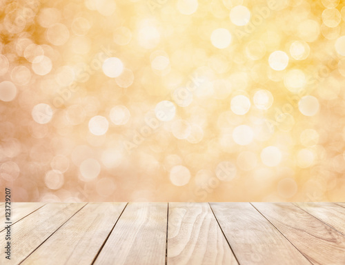 Wallpaper Mural Wooden table on gold abstract background Torontodigital.ca