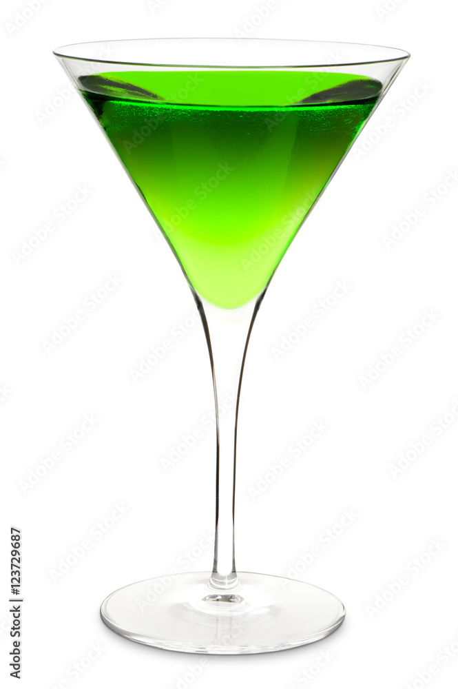 Green apple martini cocktail drink isolated on white background for use alone or as a design element