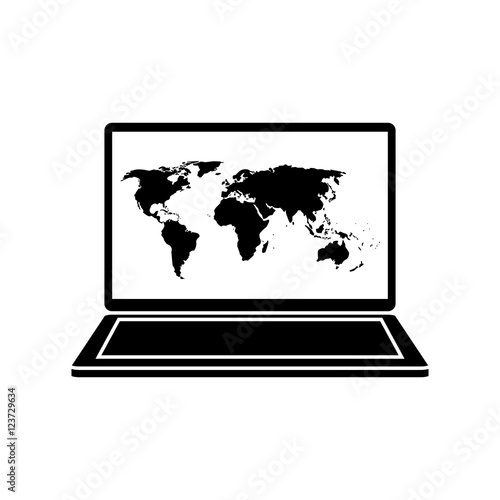 Laptop and map icon. Global communication intenet connectivity web and technology theme. Isolated design. Vector illustration