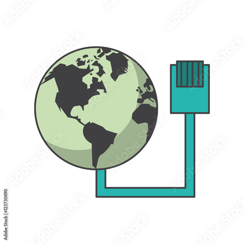 Planet sphere and cable icon. Global communication intenet connectivity web and technology theme. Isolated design. Vector illustration