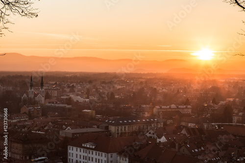 sunset on the city of Ljubljana
