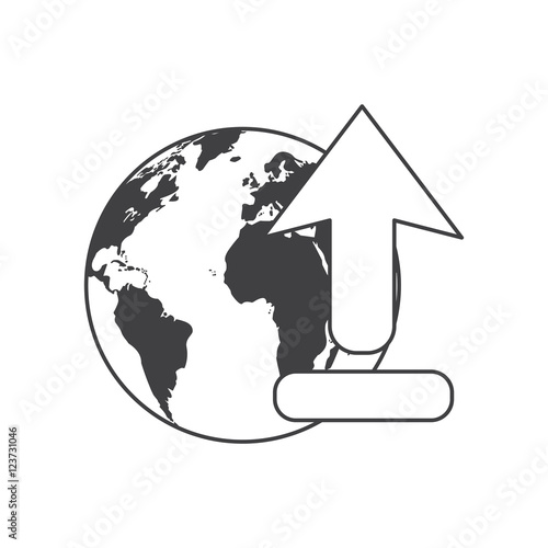 Planet sphere and arrow icon. Global communication intenet connectivity web and technology theme. Isolated design. Vector illustration