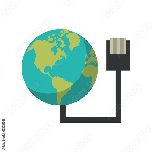 Planet sphere and cable icon. Global communication intenet connectivity web and technology theme. Isolated design. Vector illustration