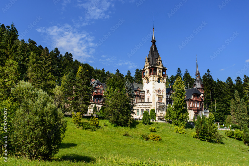 Beautiful Peles palace castle in Carpathian mountains of Romania Beautiful Peles palace castle in Carpathian mountains of Romania