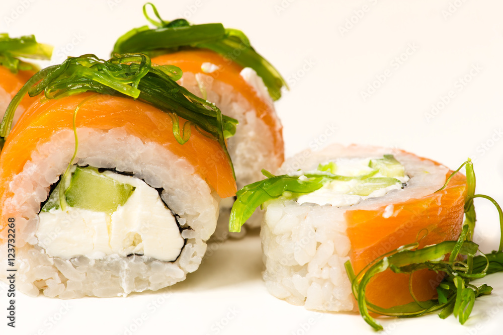 delicious rolls with seaweed closeup delicious rolls with seaweed closeup