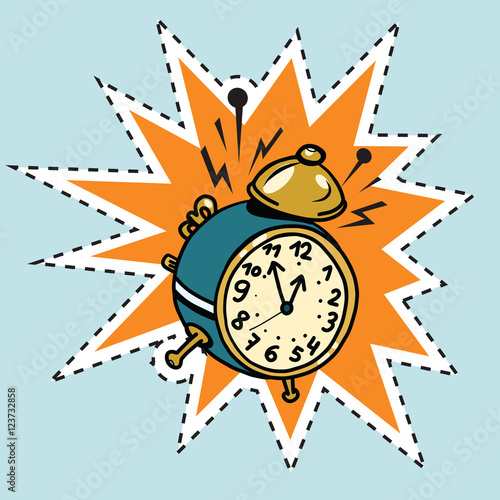 The alarm clock rings, time