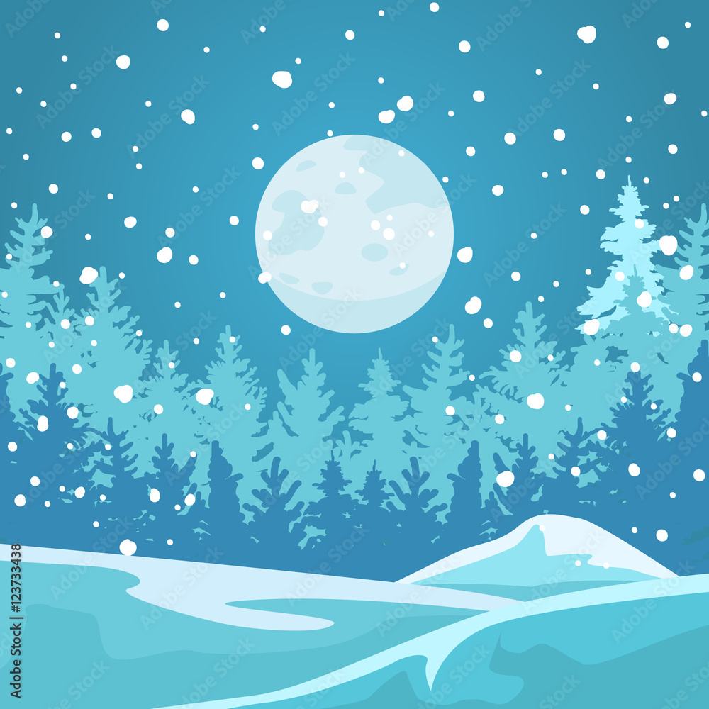Christmas card. Winter landscape.