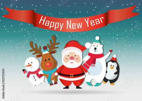 Happy New Year's company. Joyful colourful characters.