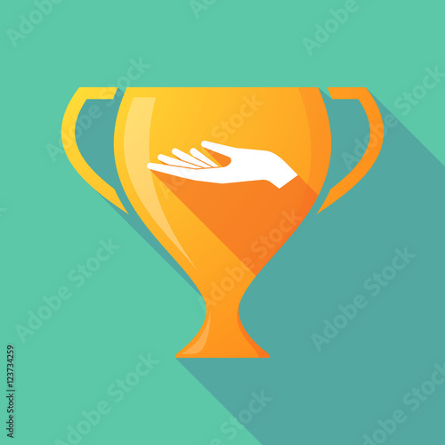 Long shadow gold award cup with a hand offering