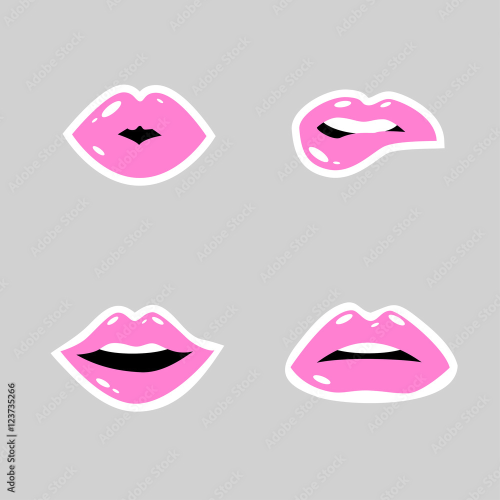 Fototapeta Cosmetics and makeup seamless pattern. Closeup beautiful lips of woman with red lipstick and gloss. Sexy wet lip make-up. Open mouth. Sweet kiss.Funny wallpaper for textile and fabric. Fashion style.