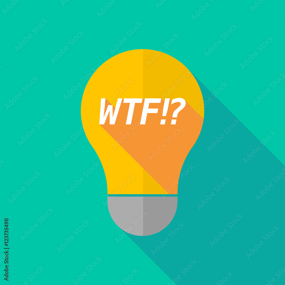 Long shadow light bulb icon with the text WTF!? Long shadow light bulb icon with the text WTF!?