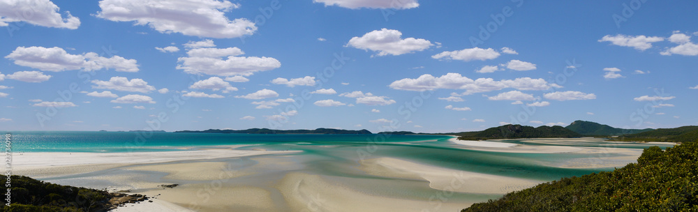 Panorama of Whitehaven Beach in the state of Queensland in Australia