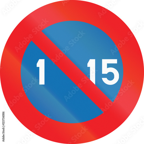 Картината върху платно Belgian regulatory road sign - No parking from the first to the 15th of the mont