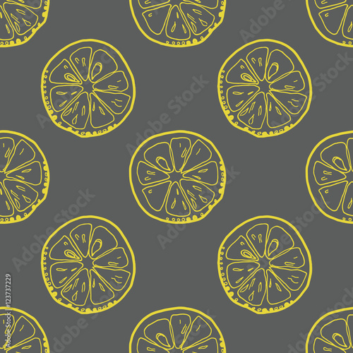 Pattern with lemon slices on gray background.