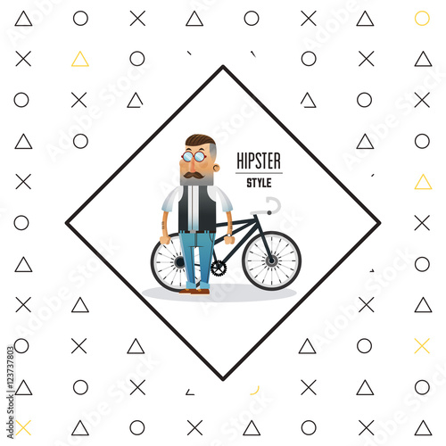 Man cartoon with mustache and bike icon inside frame. Hipster style vintage retro fashion and culture theme. Colorful design. Vector illustration